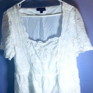White Cotton Lacey Ladies Short Sleeve Shirt - White